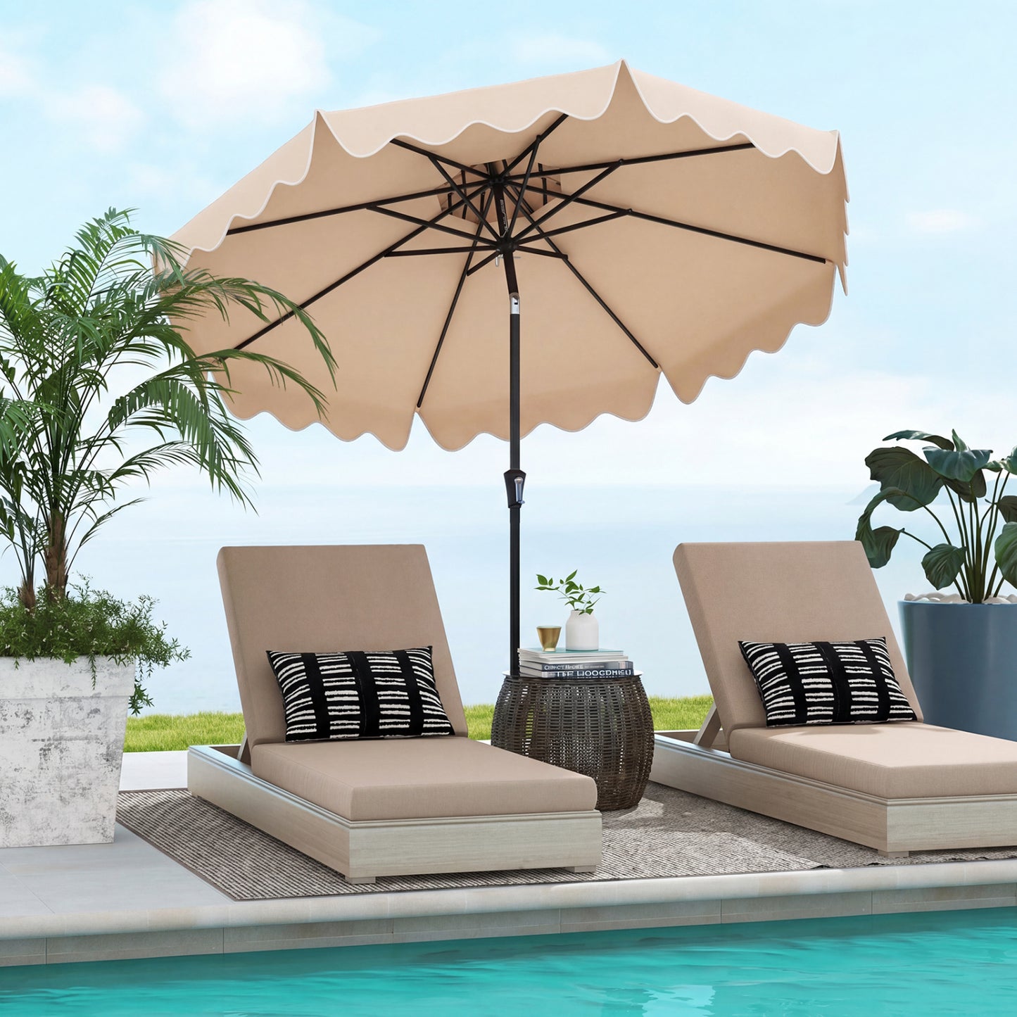 9 Feet Patio Umbrella, Crank Handle, Push Button Tilt, Beige Outdoor Umbrellas at Gallery Canada