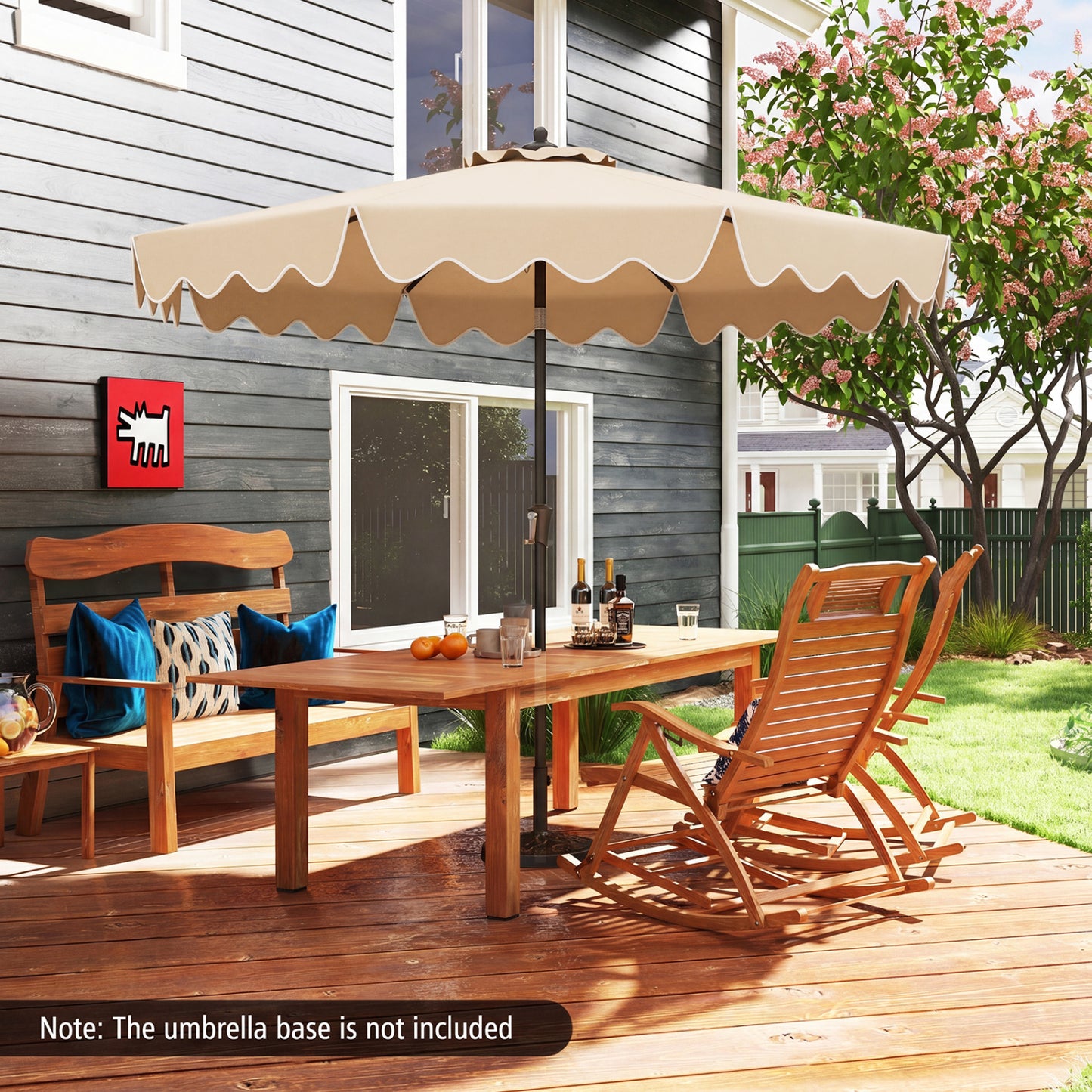 9 Feet Patio Umbrella, Crank Handle, Push Button Tilt, Beige Outdoor Umbrellas at Gallery Canada