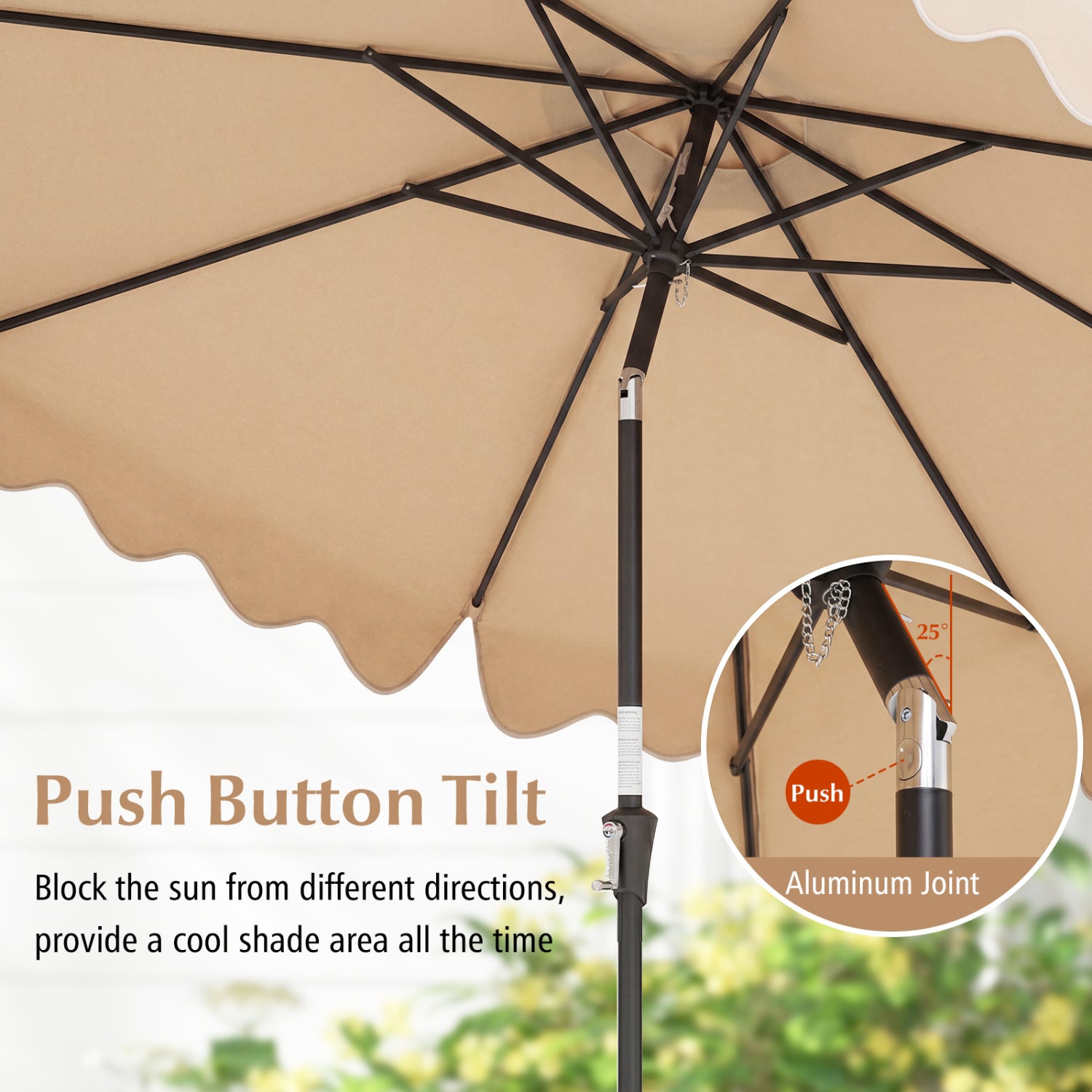 9 Feet Patio Umbrella, Crank Handle, Push Button Tilt, Beige Outdoor Umbrellas at Gallery Canada