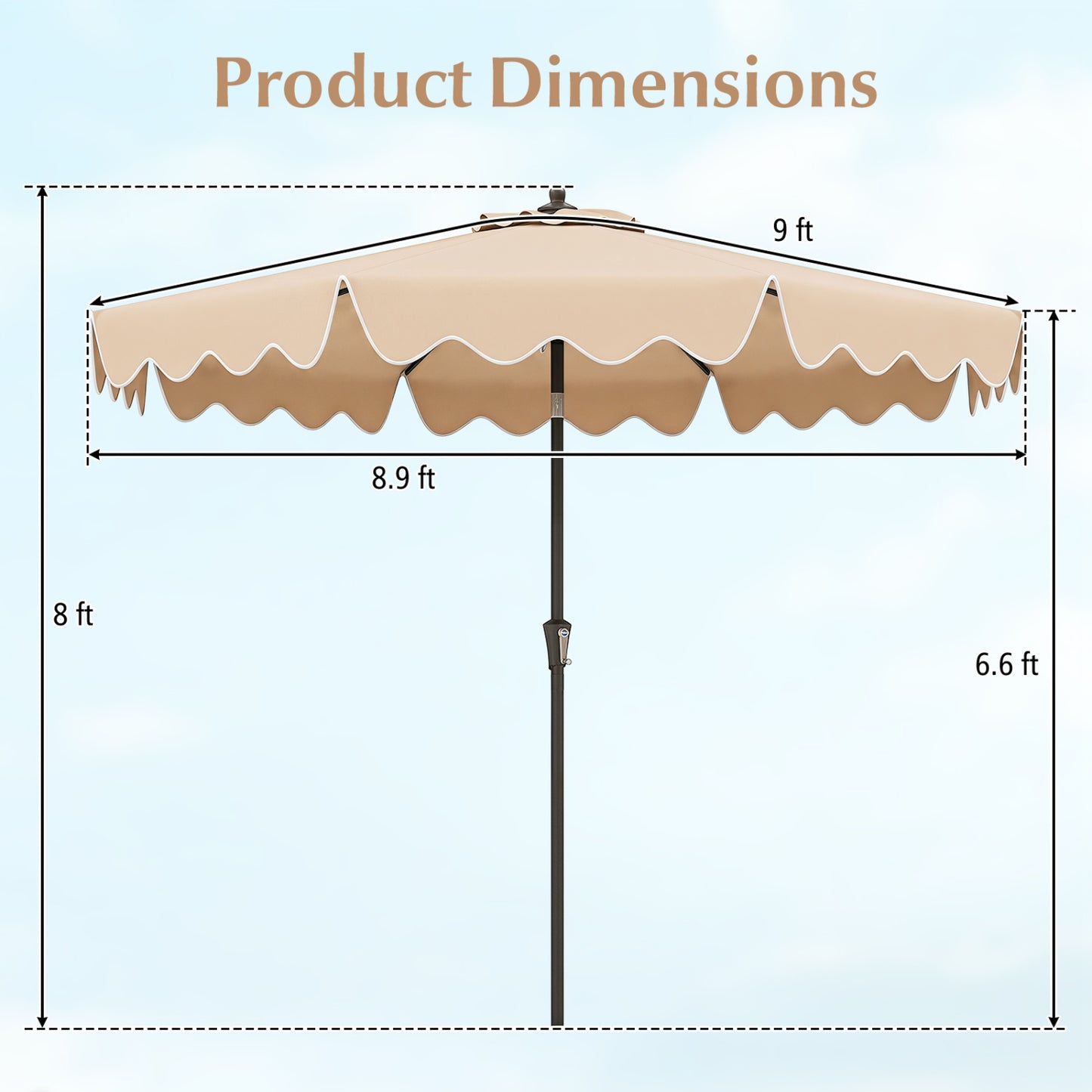 9 Feet Patio Umbrella, Crank Handle, Push Button Tilt, Beige Outdoor Umbrellas at Gallery Canada