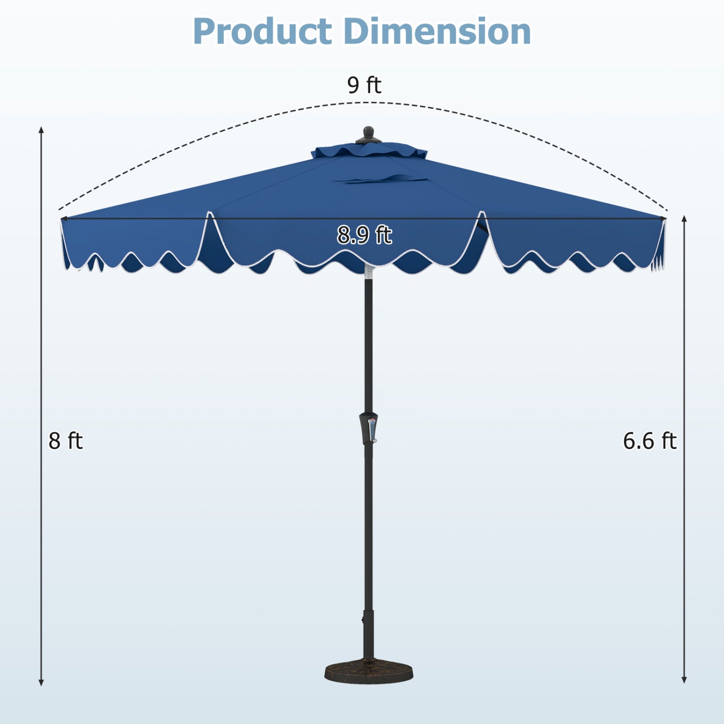 9 Feet Patio Umbrella, Crank Handle, Push Button Tilt, Navy Outdoor Umbrellas at Gallery Canada