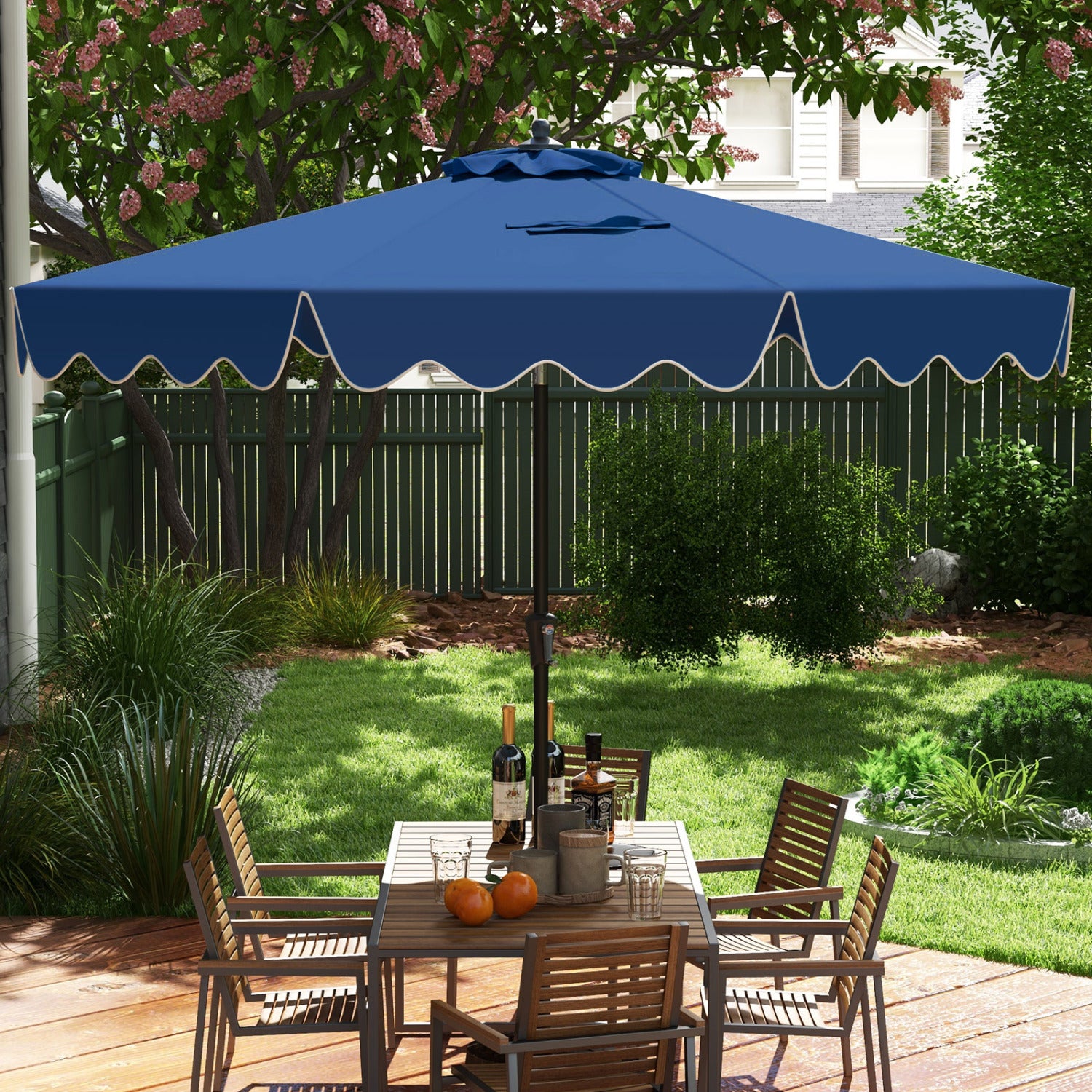 9 Feet Patio Umbrella, Crank Handle, Push Button Tilt, Navy Outdoor Umbrellas at Gallery Canada