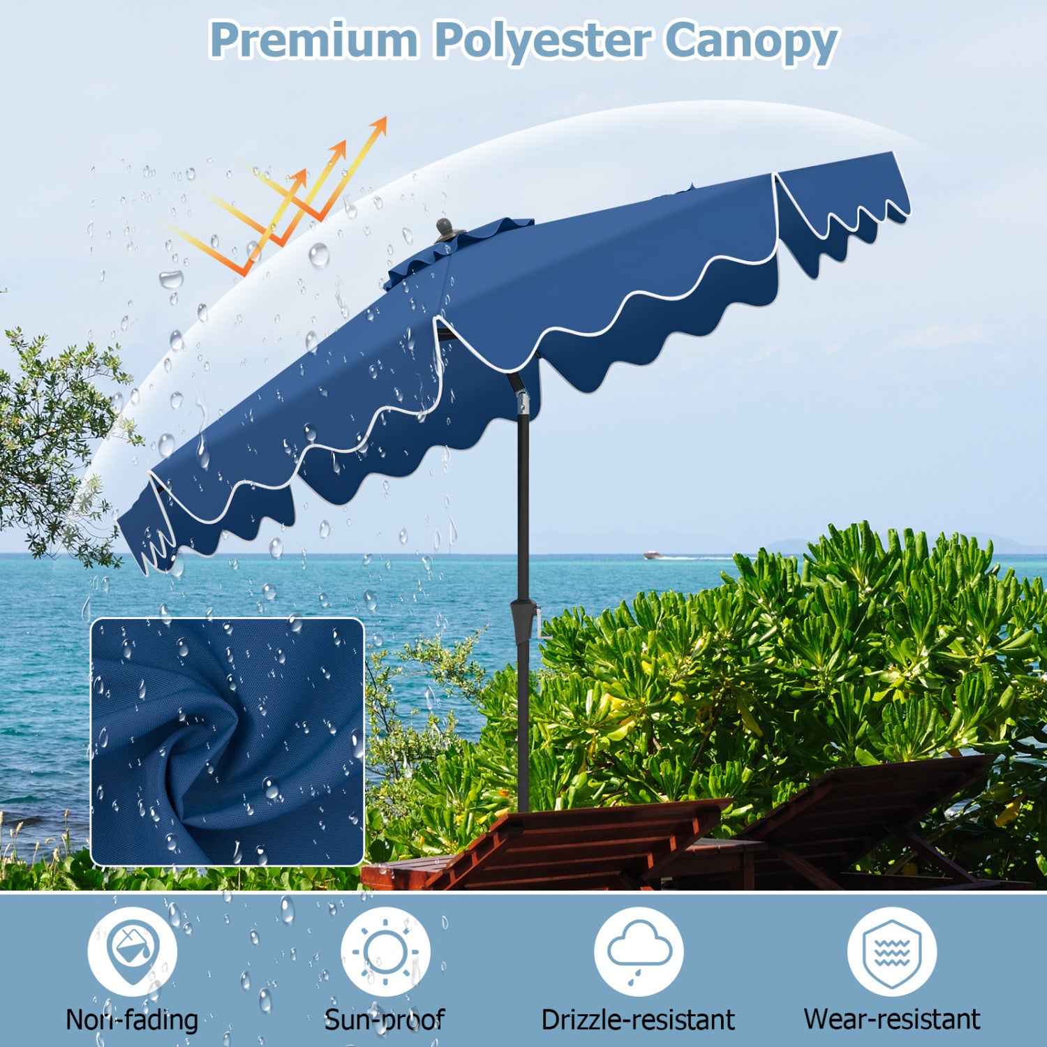 9 Feet Patio Umbrella, Crank Handle, Push Button Tilt, Navy Outdoor Umbrellas at Gallery Canada