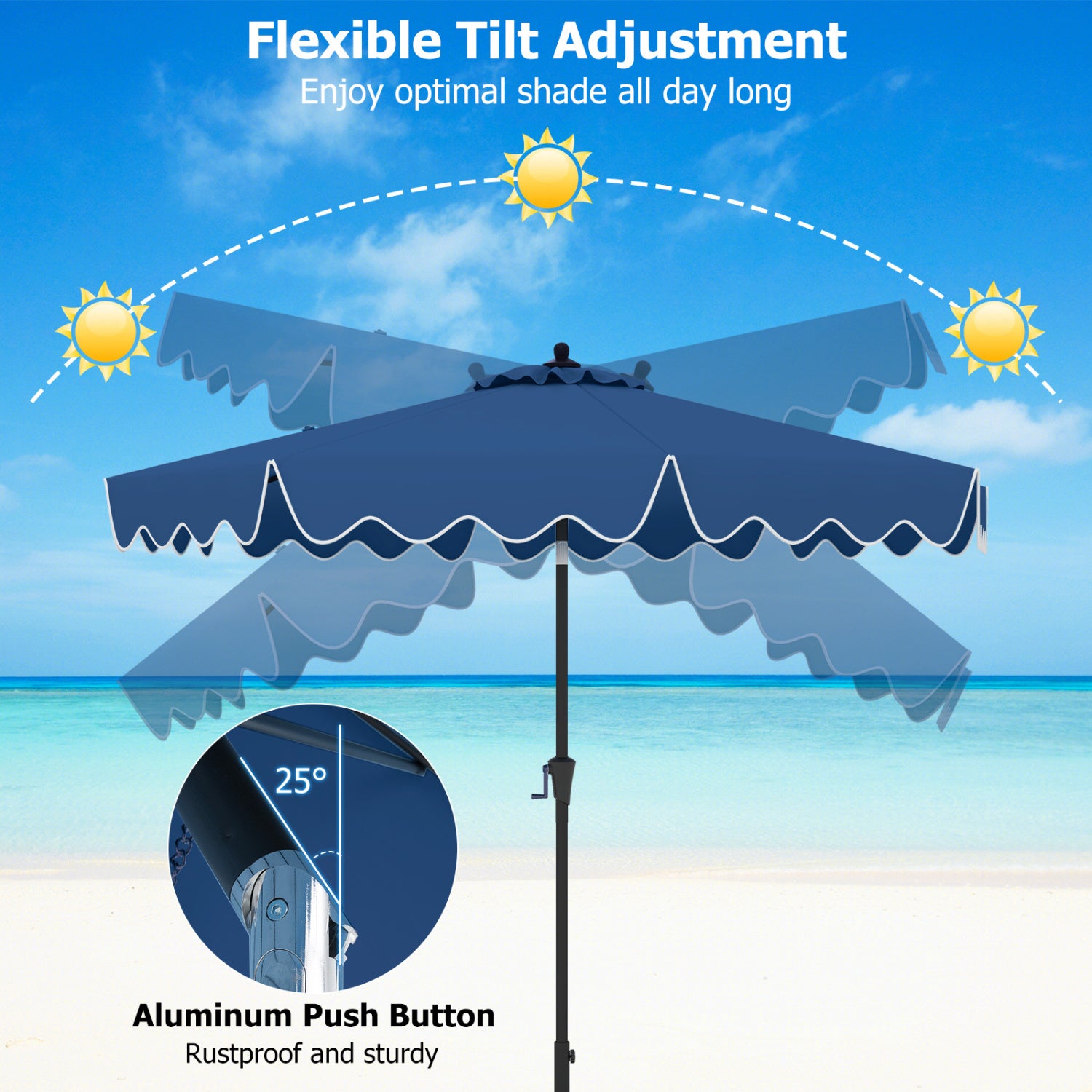 9 Feet Patio Umbrella, Crank Handle, Push Button Tilt, Navy Outdoor Umbrellas at Gallery Canada