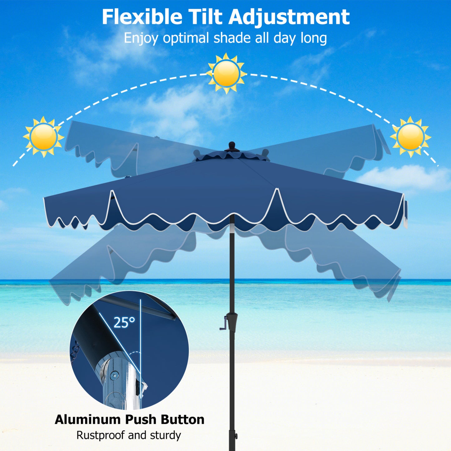 9 Feet Patio Umbrella, Crank Handle, Push Button Tilt, Navy Outdoor Umbrellas at Gallery Canada
