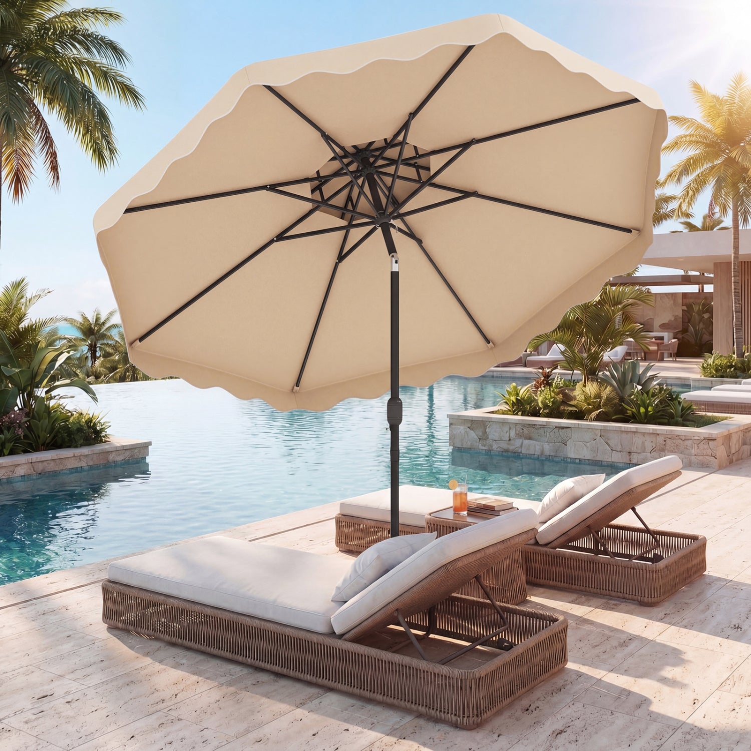 9 Ft Patio Umbrella With Push Button Tilt, Beige Outdoor Umbrellas at Gallery Canada