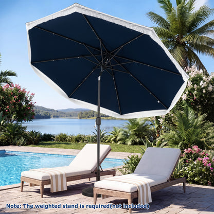 9 Feet Solar Patio Umbrella, 24 LED Lights, Navy Outdoor Umbrellas at Gallery Canada