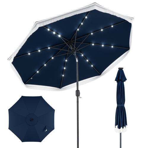 9 Feet Solar Patio Umbrella, 24 LED Lights, Navy