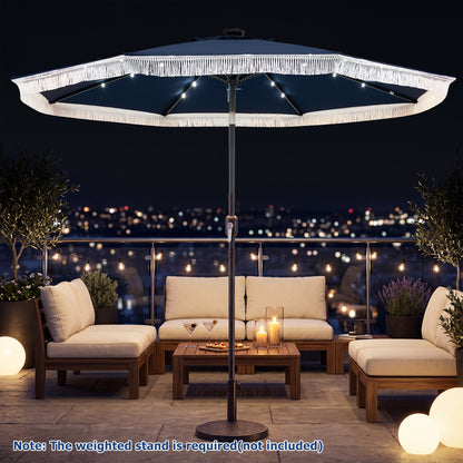 9 Feet Solar Patio Umbrella, 24 LED Lights, Navy Outdoor Umbrellas at Gallery Canada