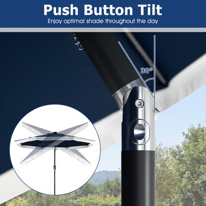 9 Feet Solar Patio Umbrella, 24 LED Lights, Navy Outdoor Umbrellas at Gallery Canada