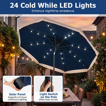 9 Feet Solar Patio Umbrella, 24 LED Lights, Navy Outdoor Umbrellas at Gallery Canada