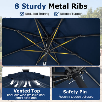 9 Feet Solar Patio Umbrella, 24 LED Lights, Navy Outdoor Umbrellas at Gallery Canada