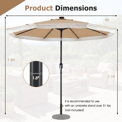 9 Feet Solar Patio Umbrella With 24 LED Lights, Beige Outdoor Umbrellas at Gallery Canada