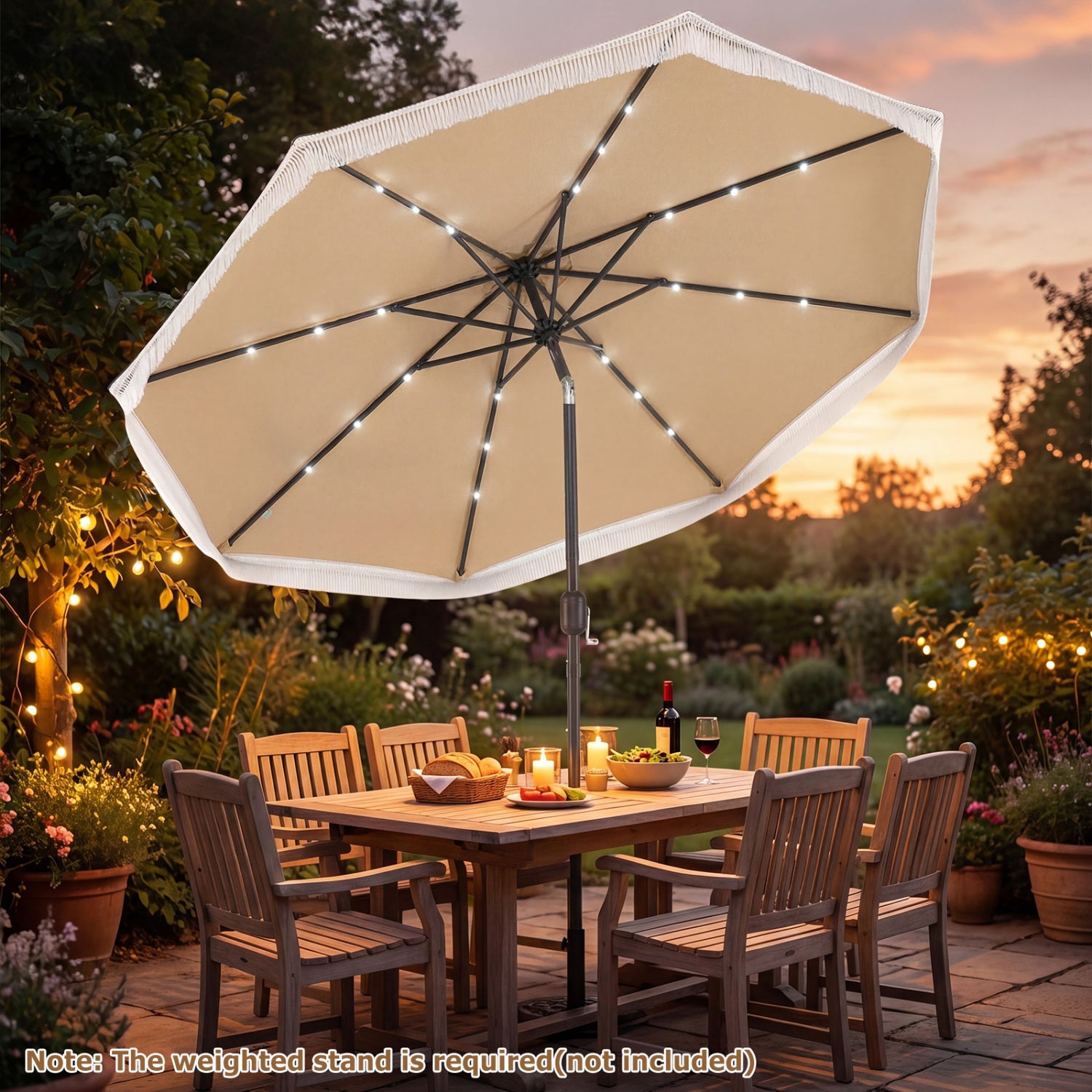 9 Feet Solar Patio Umbrella With 24 LED Lights, Beige Outdoor Umbrellas at Gallery Canada
