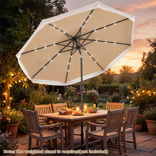 9 Feet Solar Patio Umbrella With 24 LED Lights, Beige Outdoor Umbrellas Beige at Gallery Canada