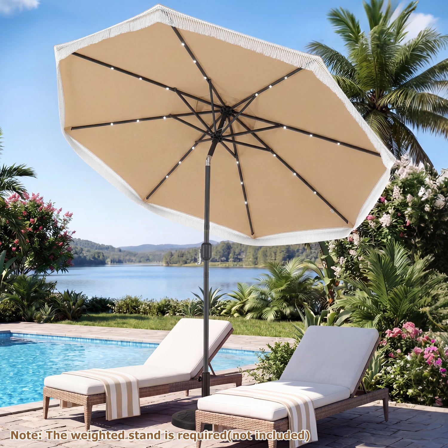 9 Feet Solar Patio Umbrella With 24 LED Lights, Beige Outdoor Umbrellas at Gallery Canada