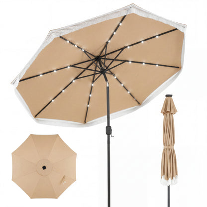 9 Feet Solar Patio Umbrella With 24 LED Lights, Beige Outdoor Umbrellas Beige at Gallery Canada