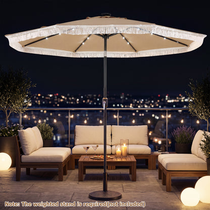 9 Feet Solar Patio Umbrella With 24 LED Lights, Beige Outdoor Umbrellas at Gallery Canada