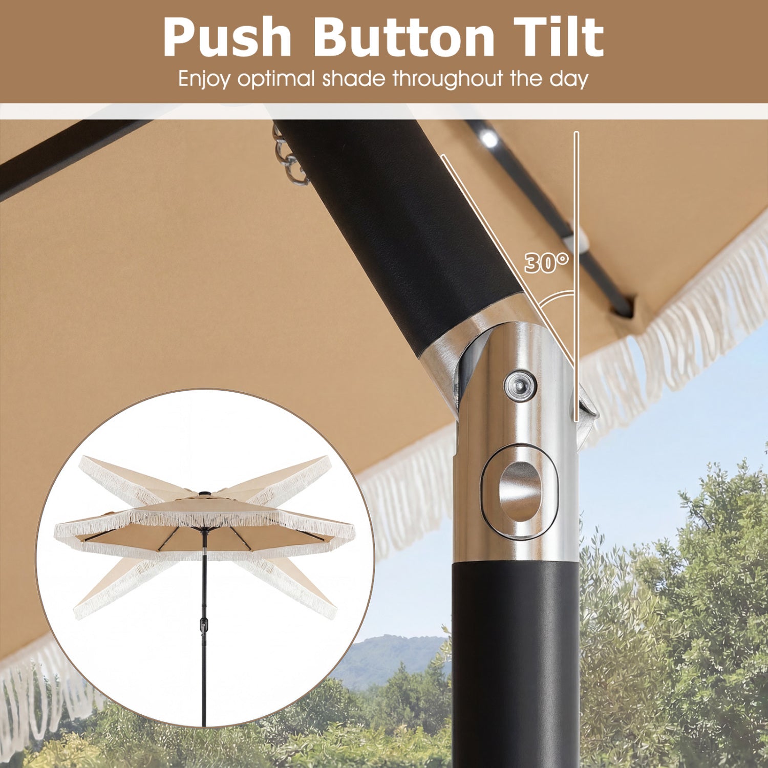 9 Feet Solar Patio Umbrella With 24 LED Lights, Beige Outdoor Umbrellas at Gallery Canada