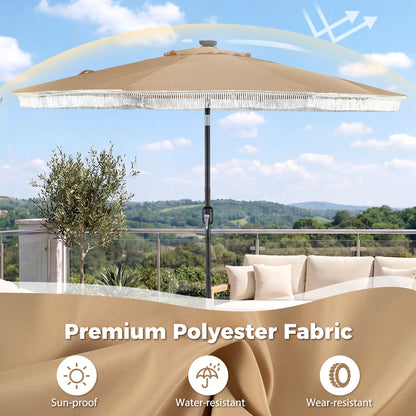 9 Feet Solar Patio Umbrella With 24 LED Lights, Beige Outdoor Umbrellas at Gallery Canada