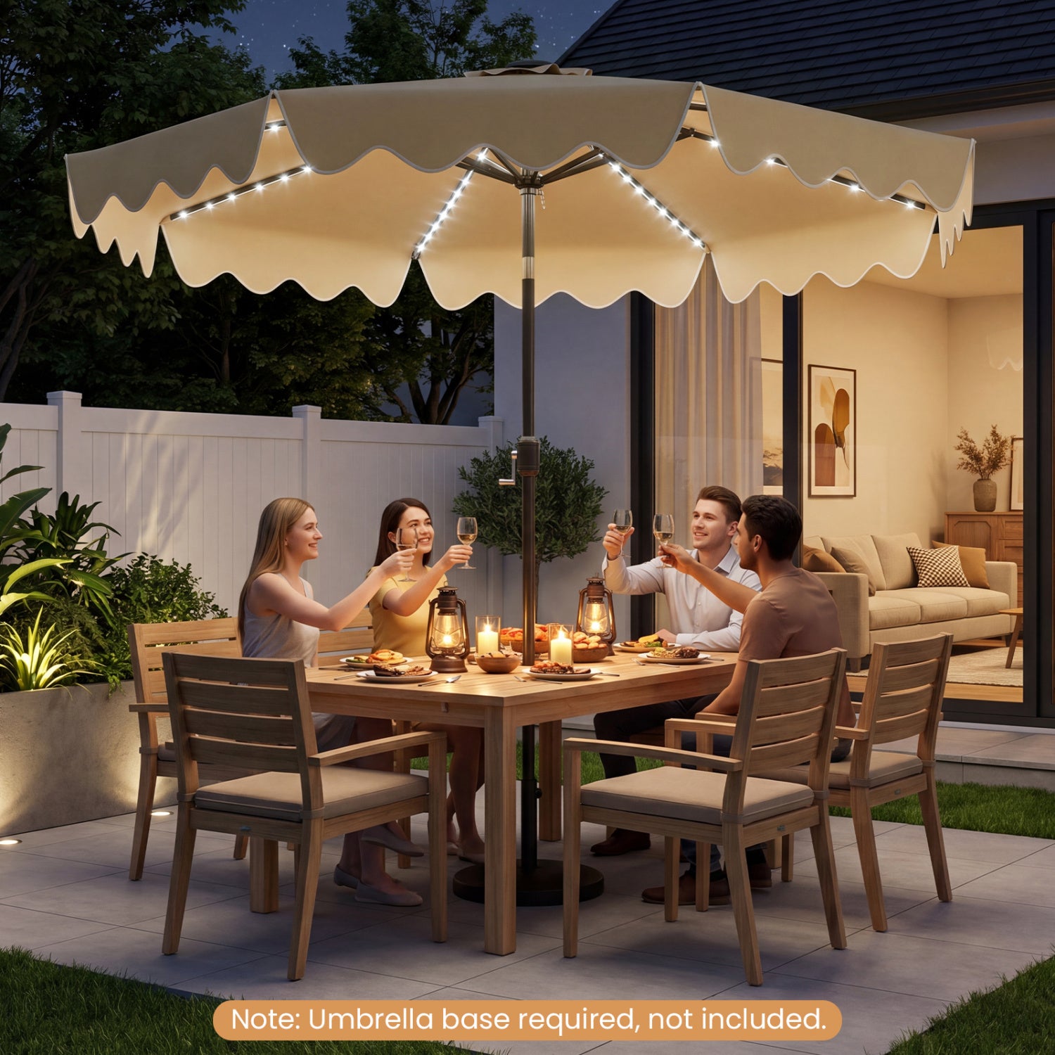 9 Feet Solar Patio Umbrella with Color-Changing LED Lights, Beige Outdoor Umbrellas at Gallery Canada