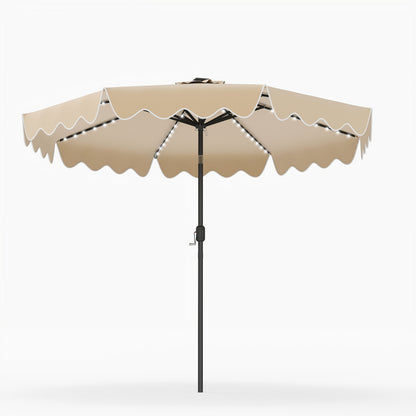 9 Feet Solar Patio Umbrella with Color-Changing LED Lights, Beige Outdoor Umbrellas at Gallery Canada
