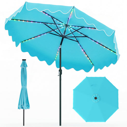 9 Feet Solar Patio Umbrella with Color-Changing LED Lights, Turquoise