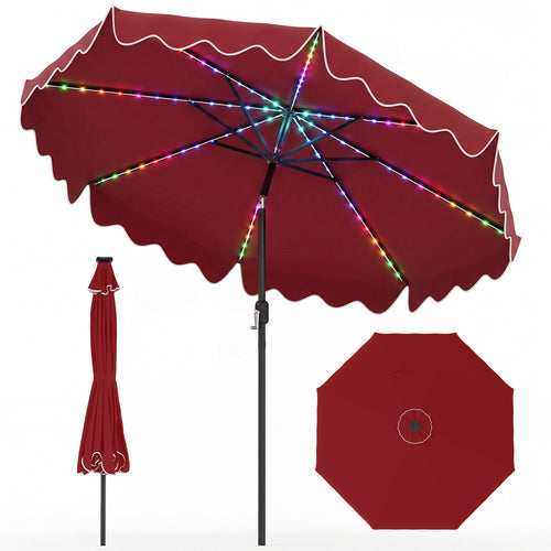 9 Feet Solar Patio Umbrella with Color-Changing LED Lights, Wine