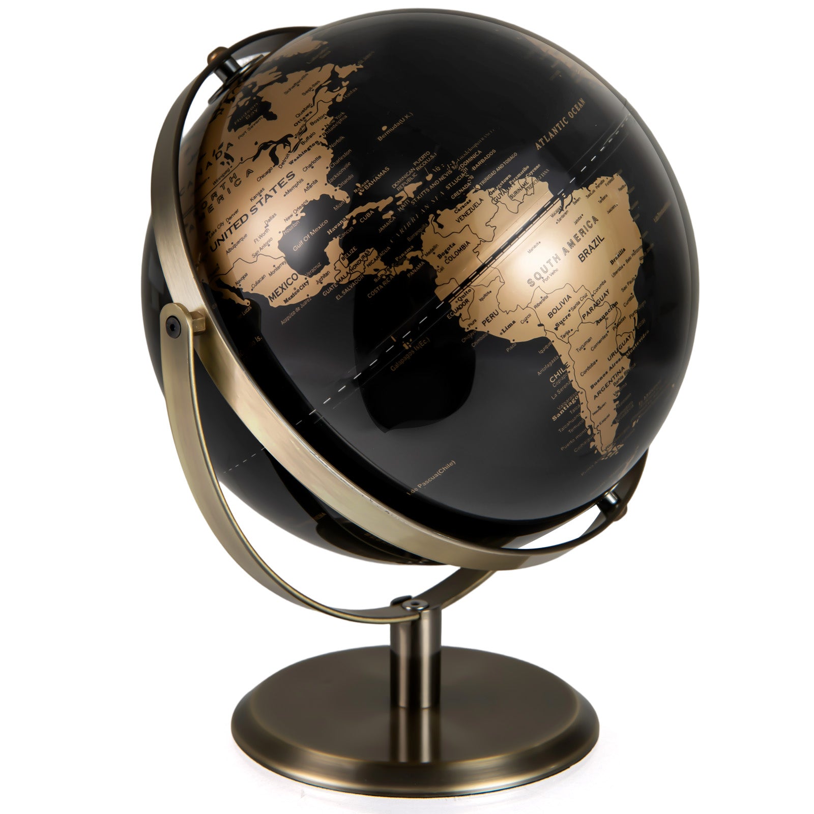 9-Inch Metallic World Globe, Golden Metal Stand, Black Learning Toys at Gallery Canada