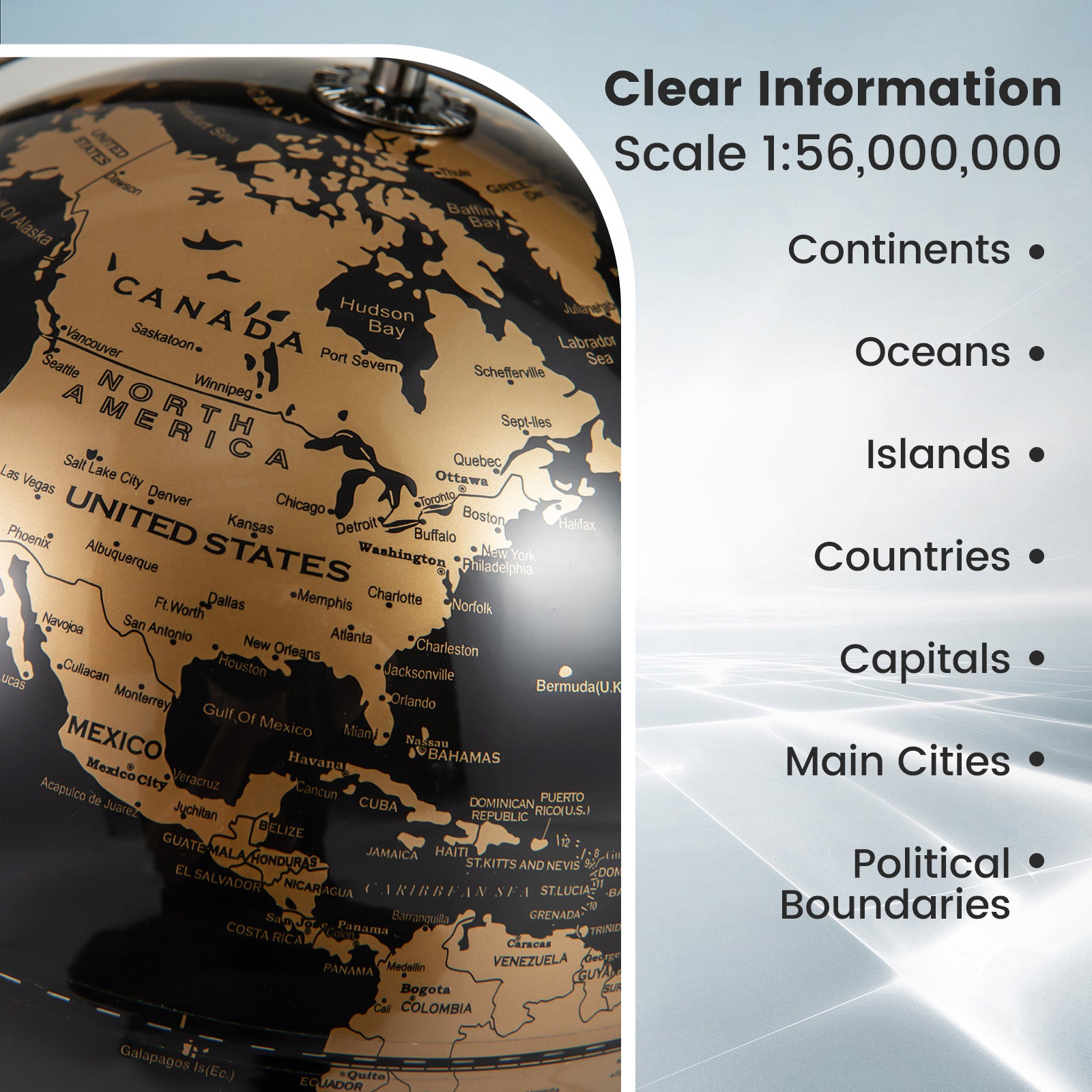 9-Inch Metallic Black World Globe with Metal Stand, Golden Learning Toys at Gallery Canada