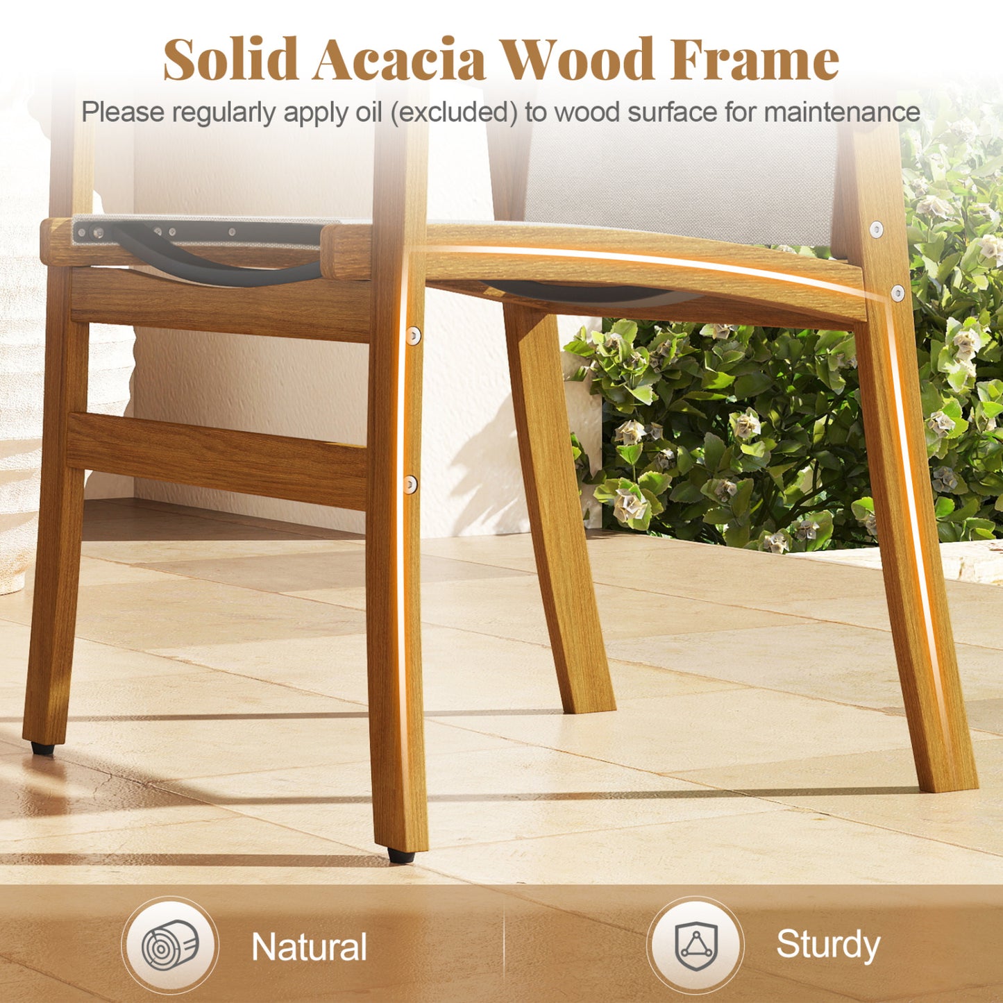 9 Piece Acacia Wood Dining Set With 80" Table & Fabric Armchairs, Yellow