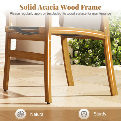 9 Piece Acacia Wood Dining Set With 80" Table & Fabric Armchairs, Yellow