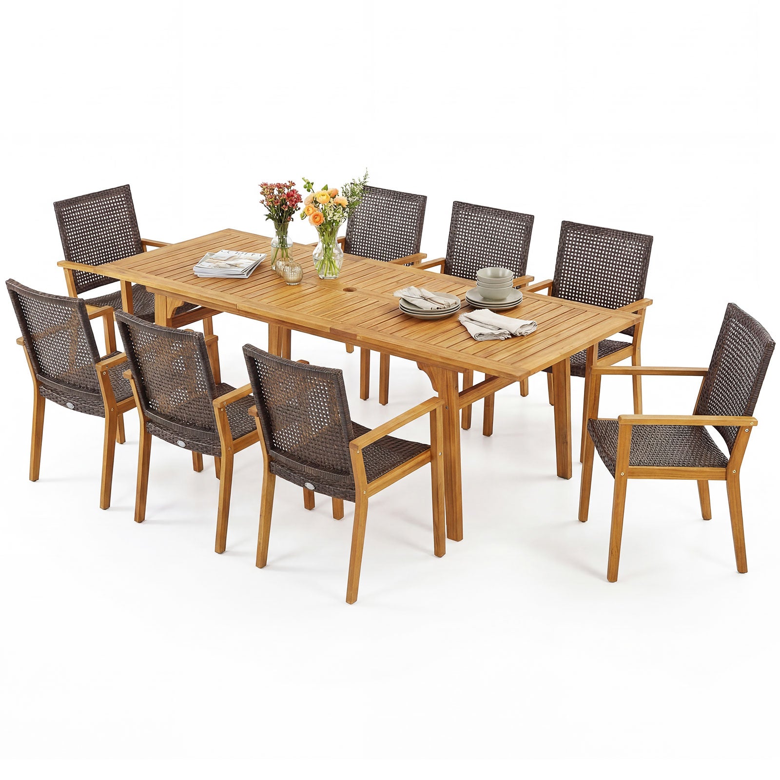 9-Piece Expandable Patio Dining Set, Natural Patio Dining Sets at Gallery Canada