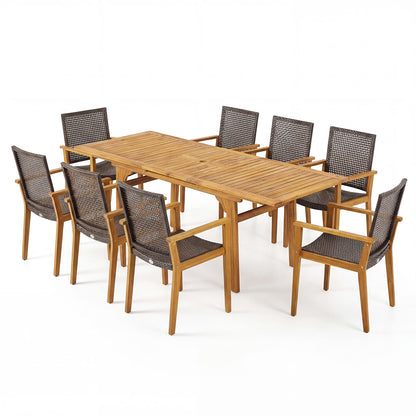 9-Piece Expandable Patio Dining Set, Natural Patio Dining Sets at Gallery Canada