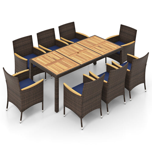 9 Piece Outdoor Dining Set, Acacia Wood Table Top, Navy