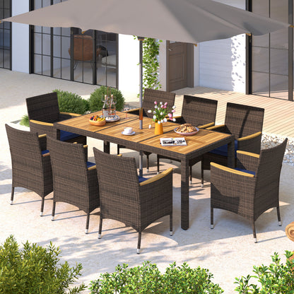 9 Piece Outdoor Dining Set, Acacia Wood Table Top, Navy Patio Dining Sets at Gallery Canada