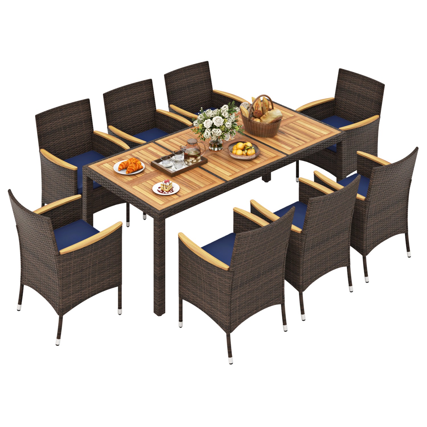 9 Piece Outdoor Dining Set, Acacia Wood Table Top, Navy Patio Dining Sets at Gallery Canada