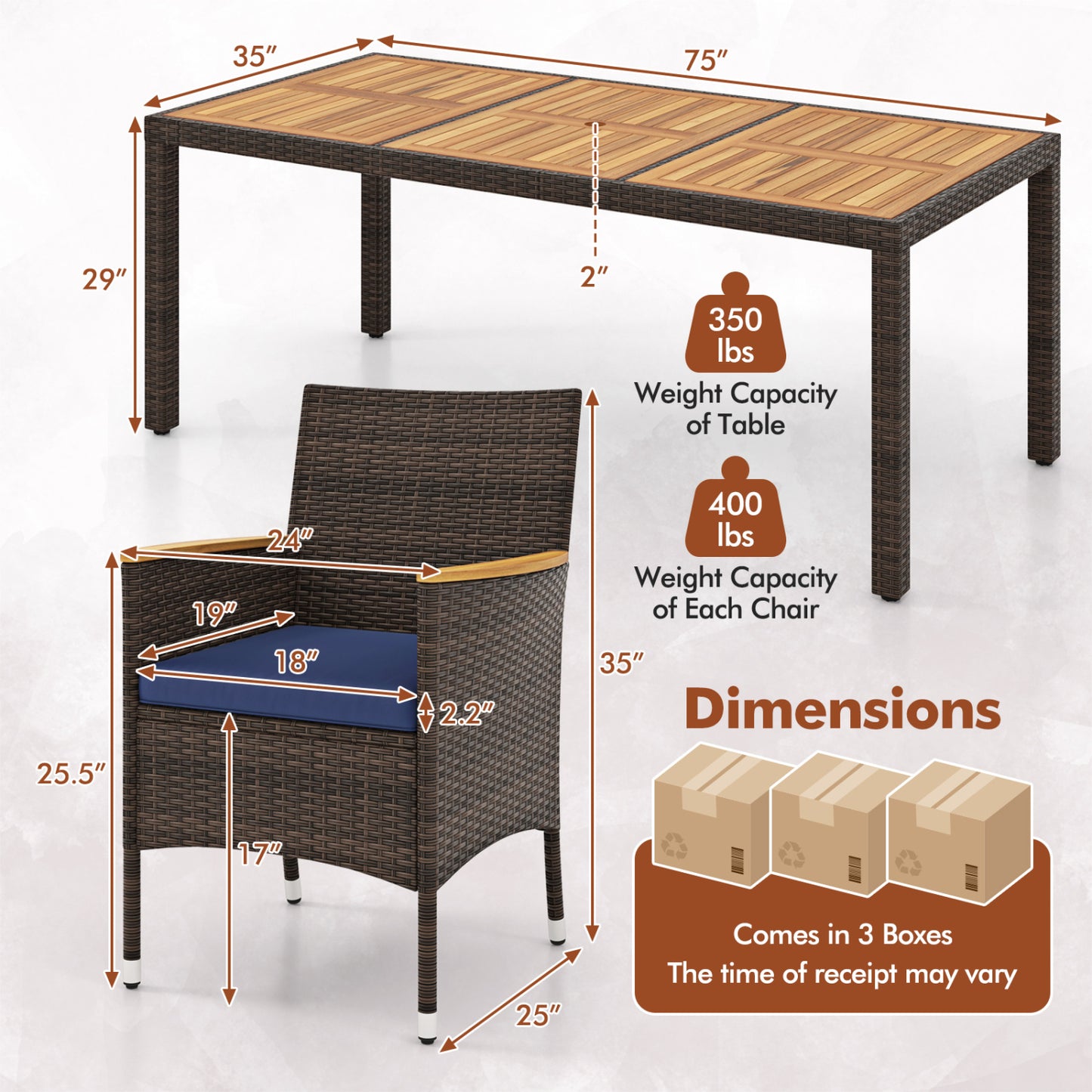 9 Piece Outdoor Dining Set, Acacia Wood Table Top, Navy Patio Dining Sets at Gallery Canada