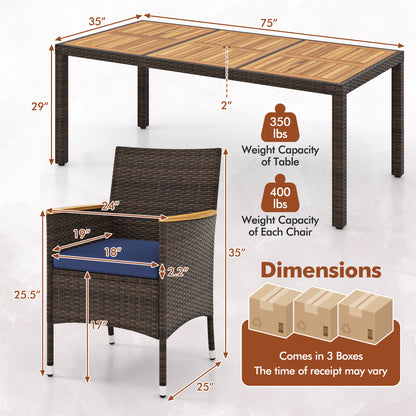9 Piece Outdoor Dining Set, Acacia Wood Table Top, Navy Patio Dining Sets at Gallery Canada