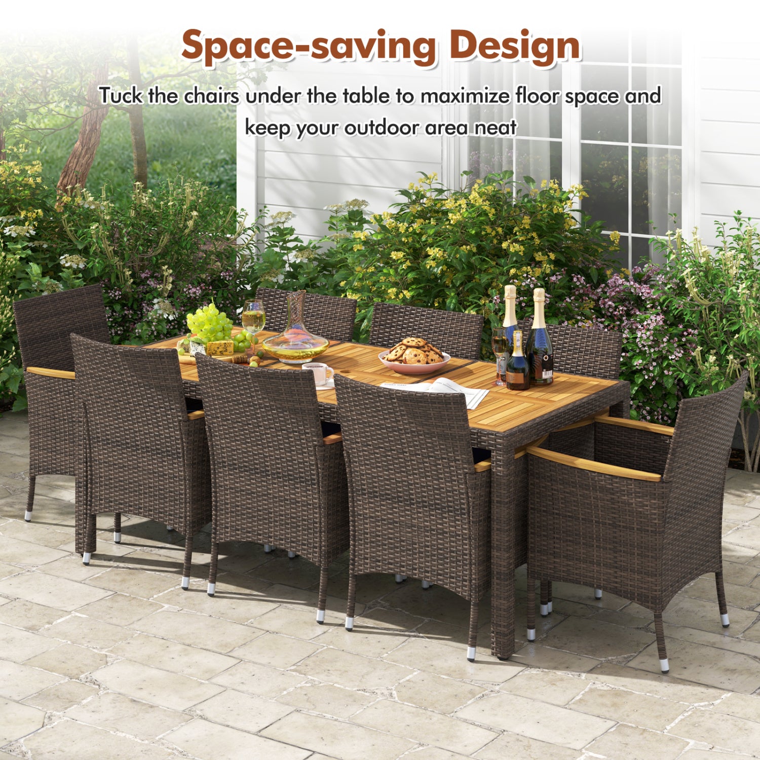 9 Piece Outdoor Dining Set, Acacia Wood Table Top, Navy Patio Dining Sets at Gallery Canada