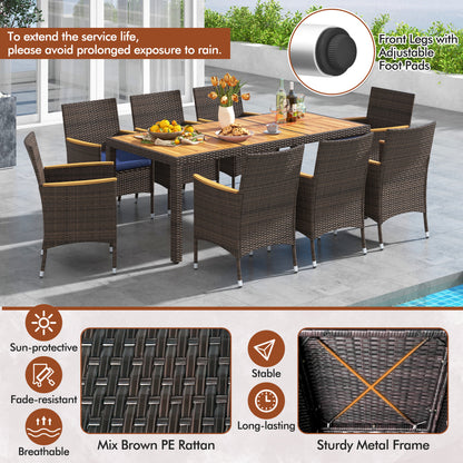 9 Piece Outdoor Dining Set, Acacia Wood Table Top, Navy Patio Dining Sets at Gallery Canada