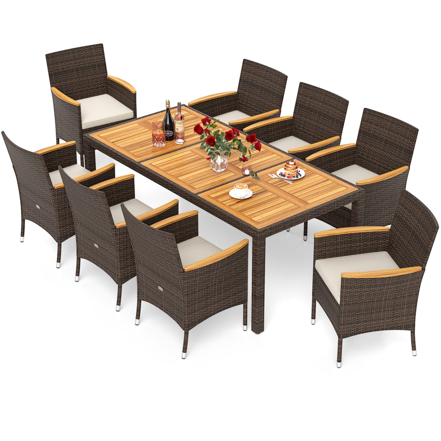 9 Piece Outdoor Dining Set, Acacia Wood Table Top, Beige Patio Dining Sets at Gallery Canada