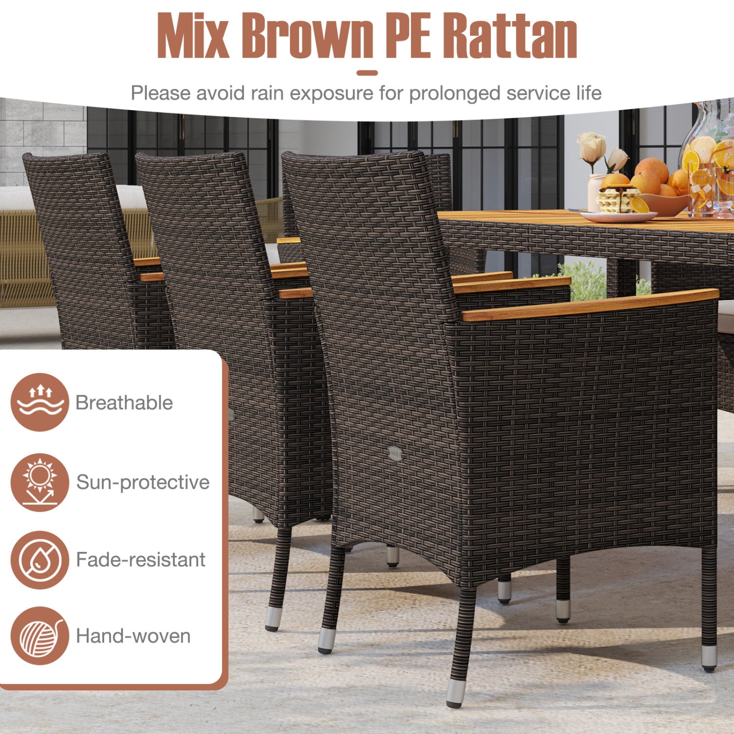 9 Piece Outdoor Dining Set, Acacia Wood Table Top, Beige Patio Dining Sets at Gallery Canada