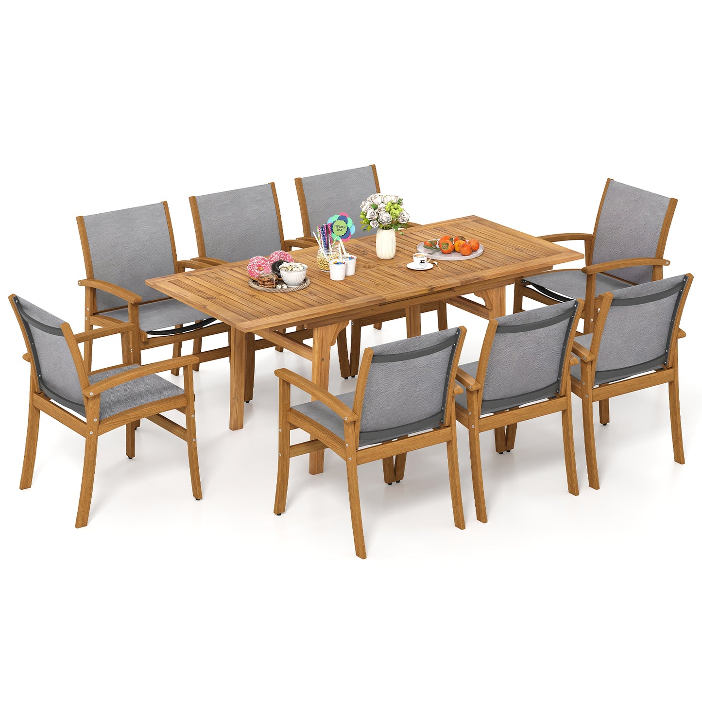 Acacia Wood Patio Dining Set, 9 Pieces, For 6-8, Gray Patio Dining Sets at Gallery Canada
