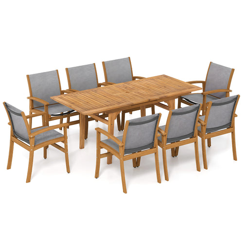Acacia Wood Patio Dining Set, 9 Pieces, For 6-8, Gray