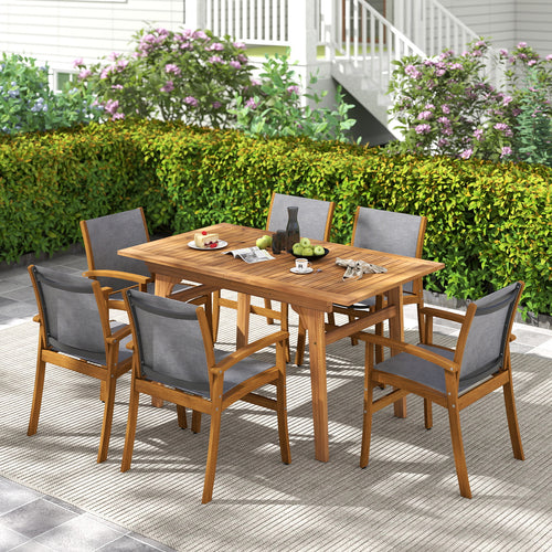 Acacia Wood Patio Dining Set, 9 Pieces, For 6-8, Gray