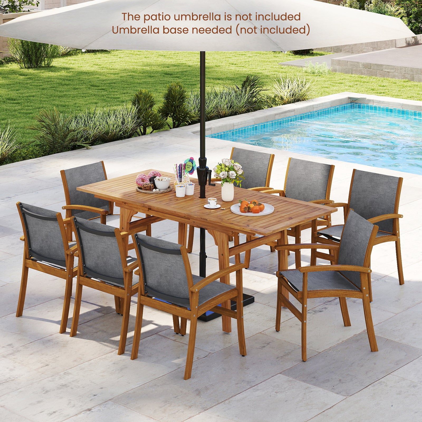 Acacia Wood Patio Dining Set, 9 Pieces, For 6-8, Gray Patio Dining Sets at Gallery Canada