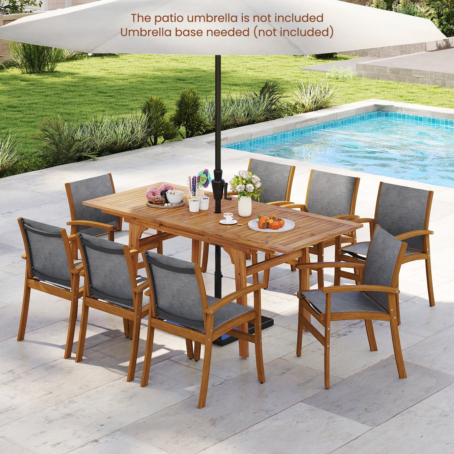 Acacia Wood Patio Dining Set, 9 Pieces, For 6-8, Gray Patio Dining Sets at Gallery Canada