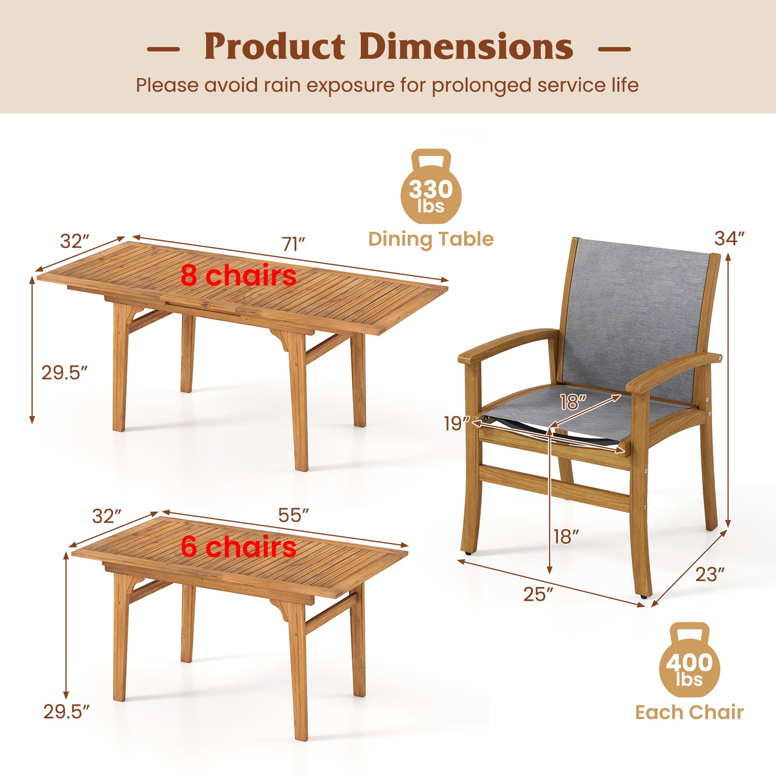 Acacia Wood Patio Dining Set, 9 Pieces, For 6-8, Gray Patio Dining Sets at Gallery Canada