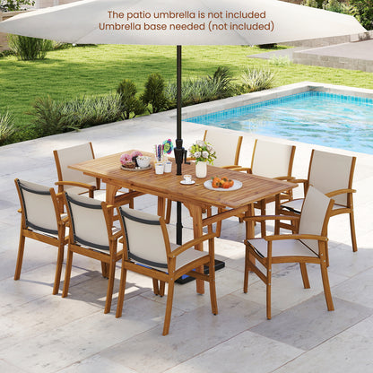 9 Pieces Outdoor Acacia Wood Patio Dining Set for 6-8, Beige